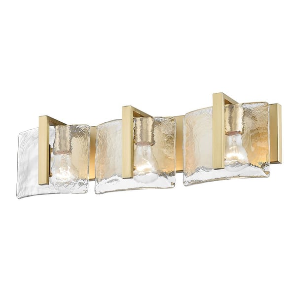 Golden Lighting - Aenon 21.75 in. 3-Light Brushed Champagne Bronze and Hammered Water Glass Vanity Light