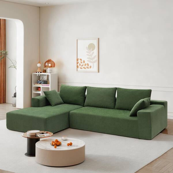 Noble House Leri 40.5 in. Chenille Upholstered Rectangle Sectional Sofa in. Green