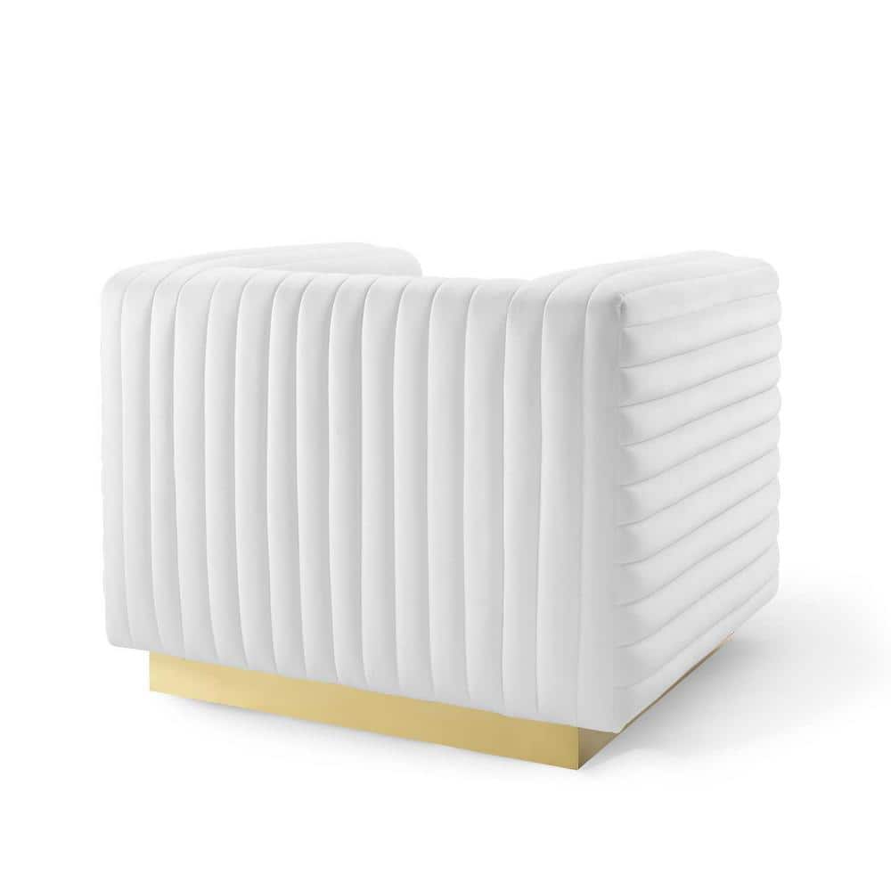 White Velvet Channel Tufted Accent Chair with Gold Base