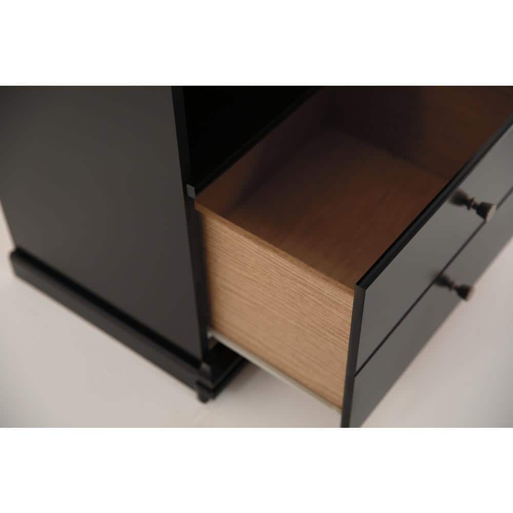 Black Contemporary 2-Drawer Nightstand with Pewter Knobs