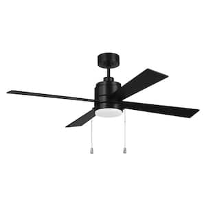 McCoy 4-Blade with Pull Chains 52 in. Indoor Flat Black Finish Ceiling Fan with Integrated LED