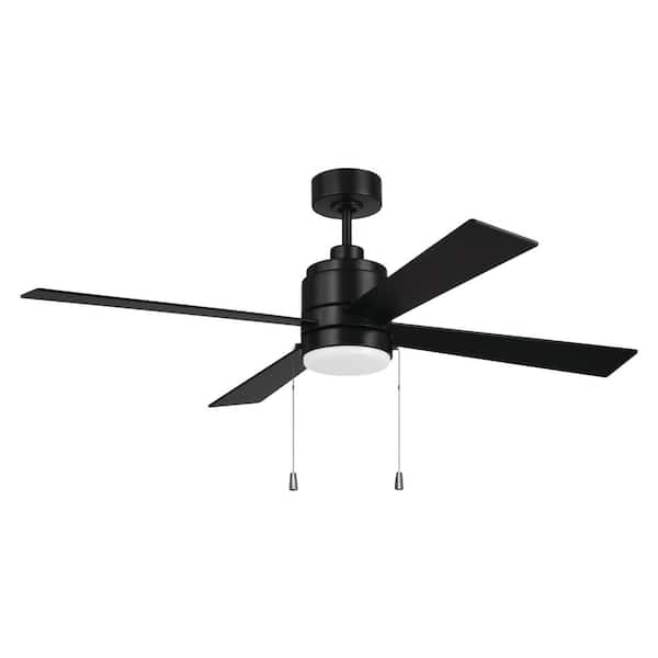 CRAFTMADE McCoy 4-Blade with Pull Chains 52 in. Indoor Flat Black Finish Ceiling Fan with Integrated LED