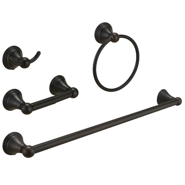 HOMEMYSTIQUE 4-Piece Bath Hardware Set with Towel Bar Towel Hook Toilet Paper Holder and Towel Ring Set in Oil Rubbed Bronze