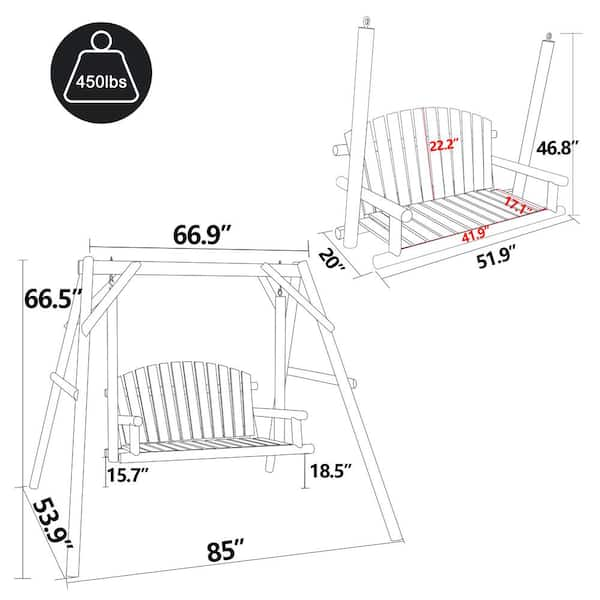 4.4 ft. 2-Person Natural Fir Wood Patio Swing with A-Frame Stand