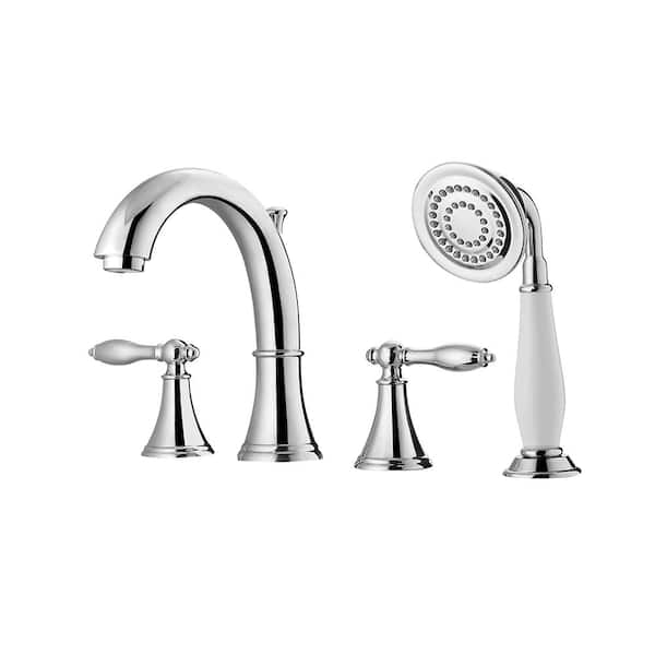 ROSWELL Julius 2-Handle Tub Deck Mount Roman Tub Faucet with Hand-Held Shower in Polished Chrome