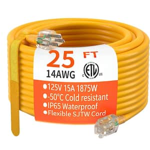 25 ft. 1875W 14/3 SJTW-Gauge 15A 1875W Outdoor Indoor Extension