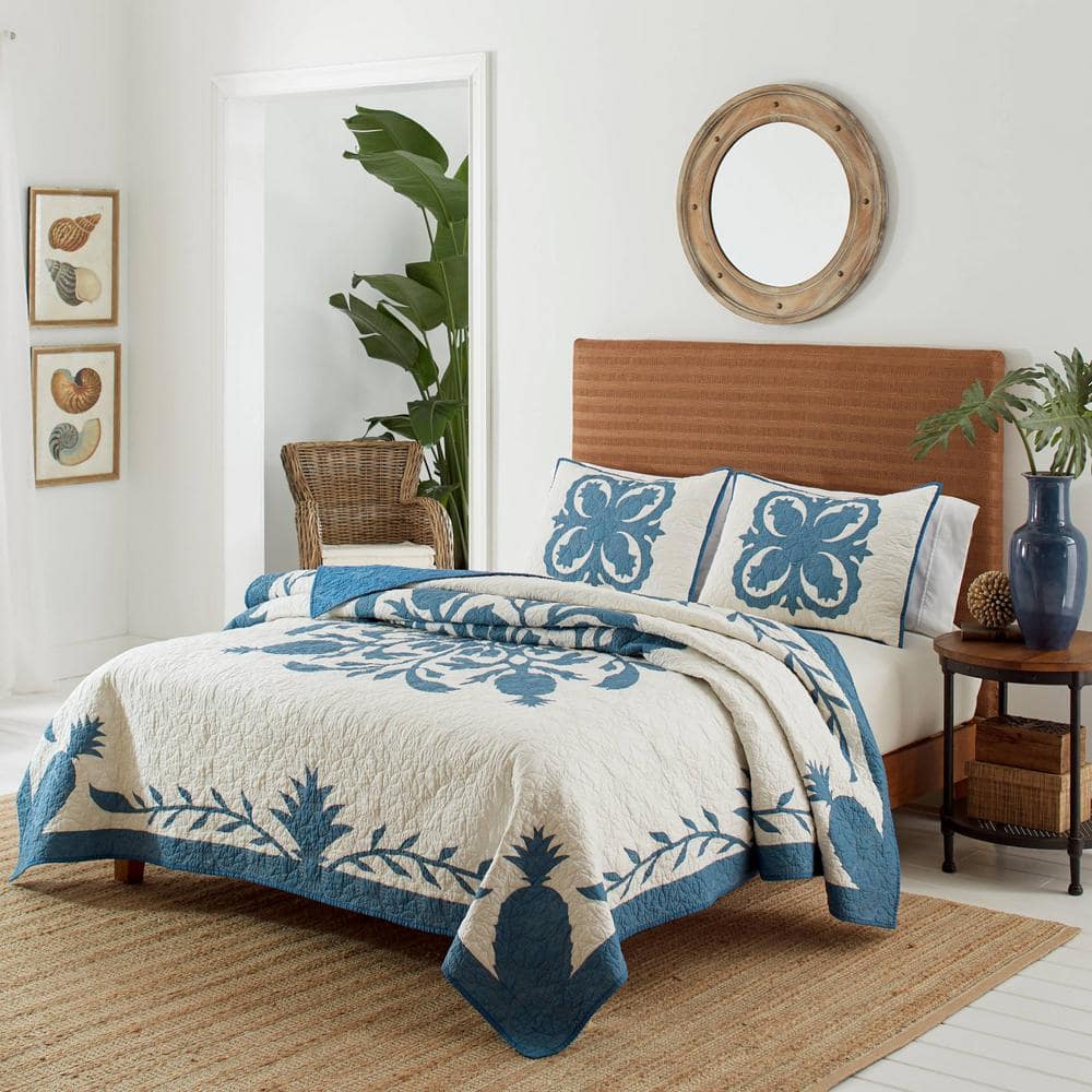King Size Blue and Beige Embroidered Cotton Sham