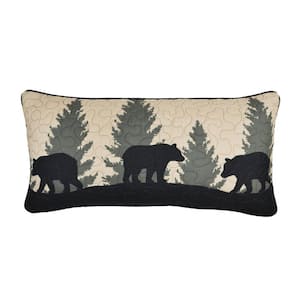 Bear Walk Plaid Beige, Black, Green Polyester 11 in. x 22 in. Rectangular Throw Pillow