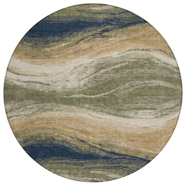 Chantille Machine Washable Indoor/Outdoor Abstract ACN3020 Olive 8 ft. x 8 ft. Round Rug