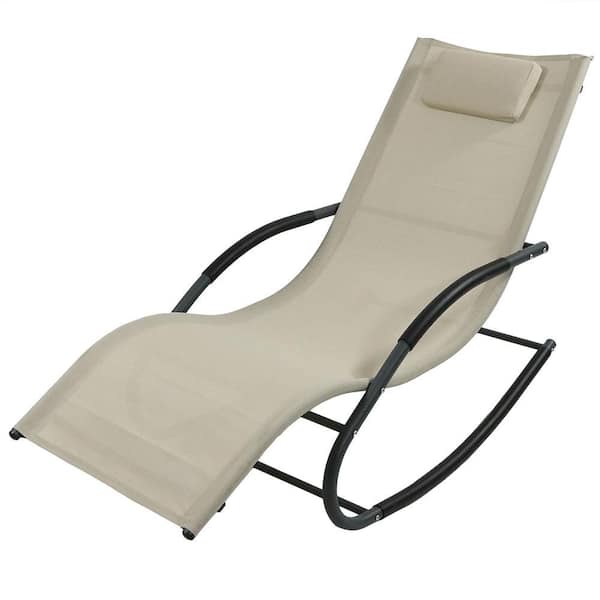 Sunnydaze Beige Rocking Wave Sling Outdoor Lounge Chair with Pillow