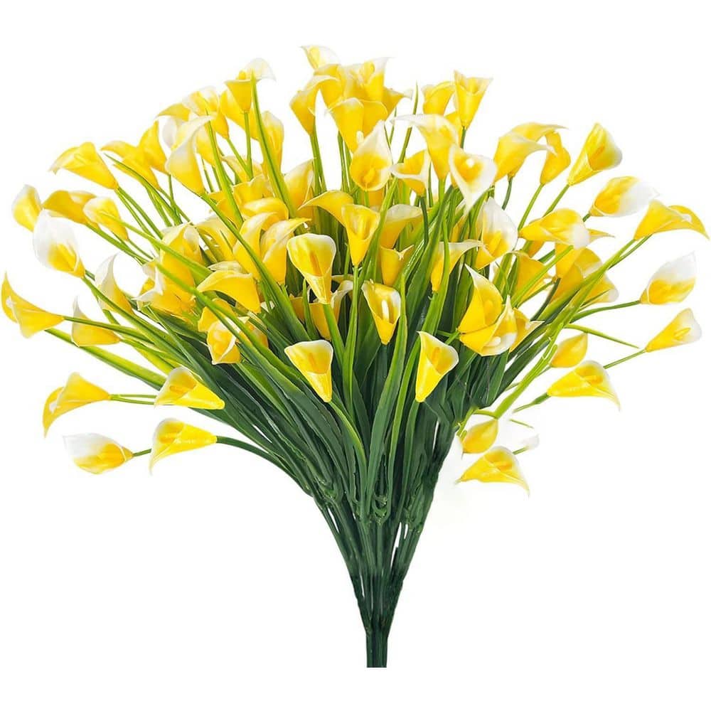 14 in. Yellow Outdoor Artificial Calla Lily Flower UV Resistant 20 Bundles