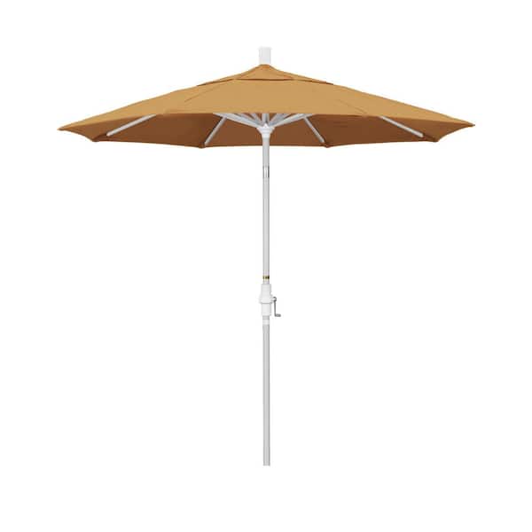 California Umbrella 7.5 ft. Matted White Aluminum Market Patio Umbrella Collar Tilt Crank Lift in Wheat Sunbrella