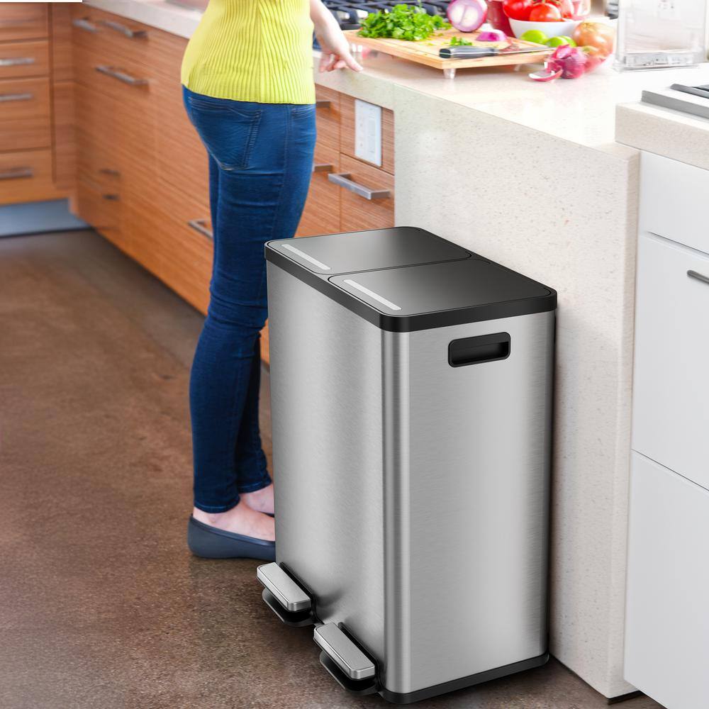 16 Gallon Stainless Steel Dual Compartment Step Pedal Trash Can