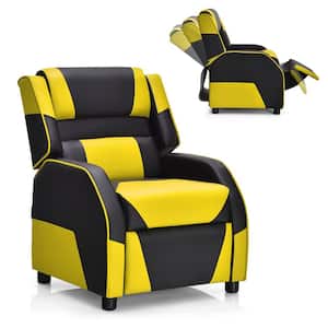 Yellow Faux Leather Upholstery Kids Recliner Gaming Sofa w/Headrest & Footrest