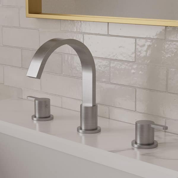 Waterfall 3-Hole High-Arc 8 in. Widespread Double Handle Bathroom Faucet in Brushed Nickel with Pop-Up Drain (2-Pack)