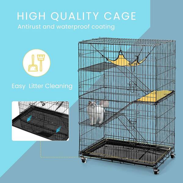 VIVOHOME 4 Tier 49 in. Metal Collapsible Cat Cage with Ramp Ladders Hammock and Bed X002EHHHYP