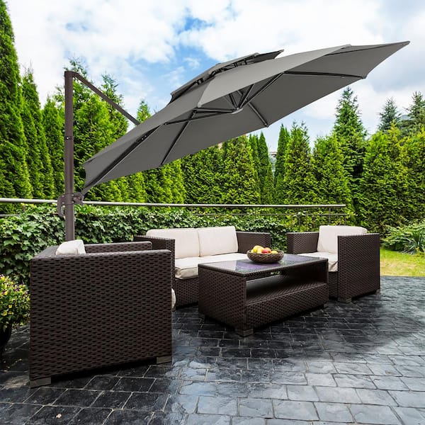 JEAREY 13 ft. Aluminum 360-Degree Rotation Cantilever Patio Umbrella with Cover in Gray