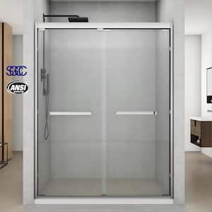 56 to 60 in. W x 76 in. H Sliding Semi Frameless Shower Door in Brushed Nickel with Clear Glass