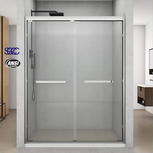 56 to 60 in. W x 76 in. H Sliding Semi Frameless Shower Door in Brushed Nickel with Clear Glass