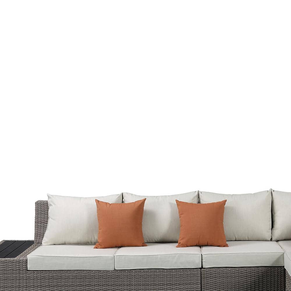 Salena Beige Fabric and Gray Wicker Patio Sectional with Cocktail Table