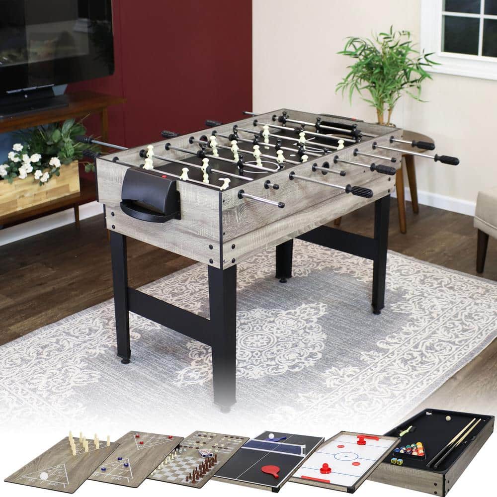 Classic Wood Stain 10-in-1 Multi-Game Table with Foosball and Billiards