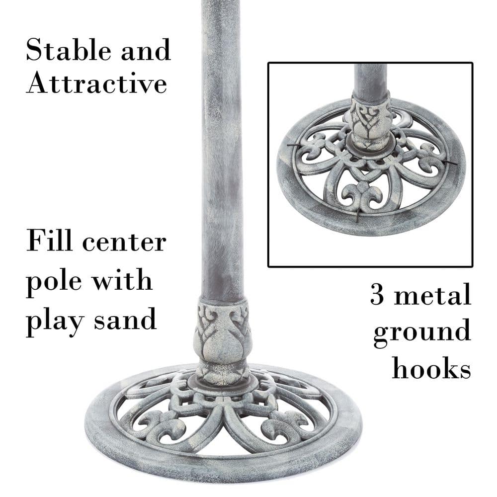 Gray Antique-Style Weather-Resistant Plastic Bird Bath with Stand