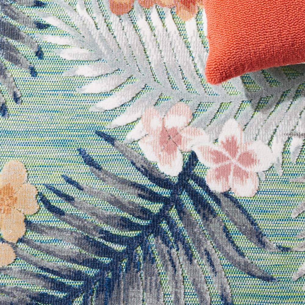 Floral Bliss Green/Navy Synthetic 4' x 6' Easy-Care Outdoor Rug