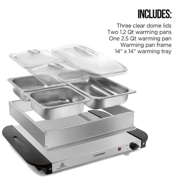 Chefman Long Electric Warming Trays Stainless Steel Glass Surface Buffet  for Dishes, Cool-Touch Handles Black 23.8 in x 8.6 in RJ22-BLACK-L - The  Home Depot