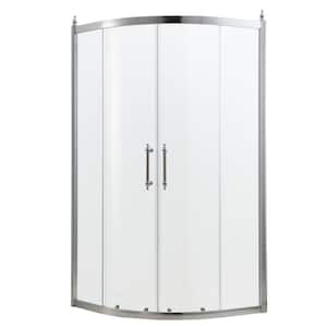 36 in. x 75 in. H Neo-Round Corner Sliding Semi-Frameless Shower Door Enclosure in Chrome with Clear Glass