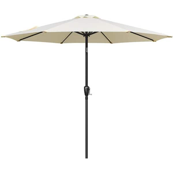 INNOBULE 9 ft. 8 Ribs Outdoor Market Patio Umbrella with Push Button Tilt and Crank Handle in Beige
