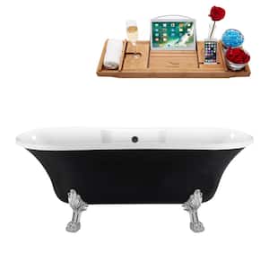 68 in. Acrylic Clawfoot Non-Whirlpool Bathtub in Glossy Black With Polished Chrome Clawfeet And Matte Black Drain