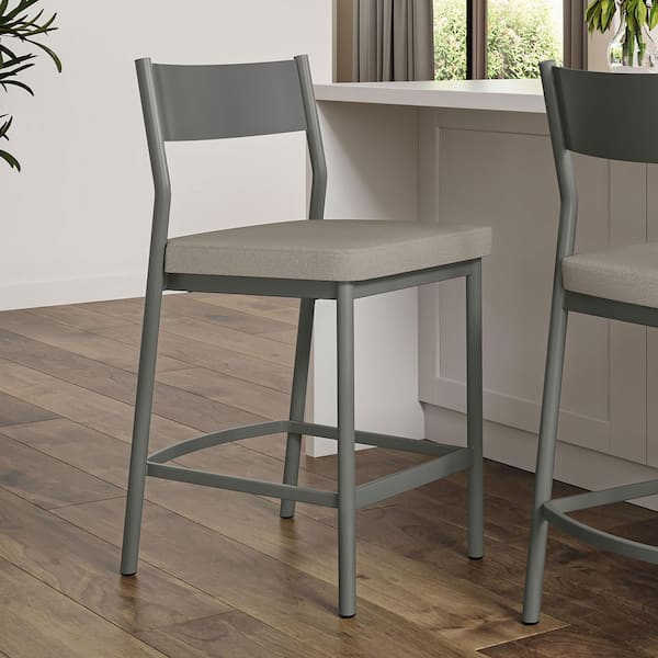 Amisco Madeira 26.75 in. Grey-Beige PVC / Dark Grey Metal Counter Stool