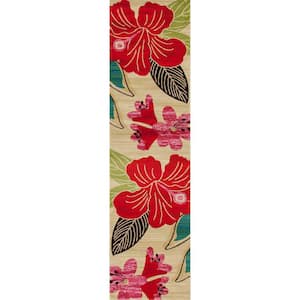 Antigua Hibiscus Beige 2 ft. x 8 ft. Runner Rug