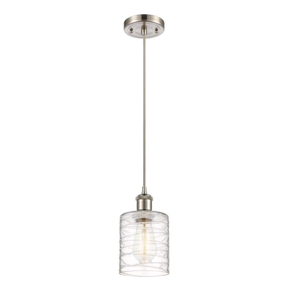 Cobbleskill 1-Light Brushed Satin Nickel Shaded Pendant Light with Deco Swirl Glass Shade price history on PriceWatchPro
