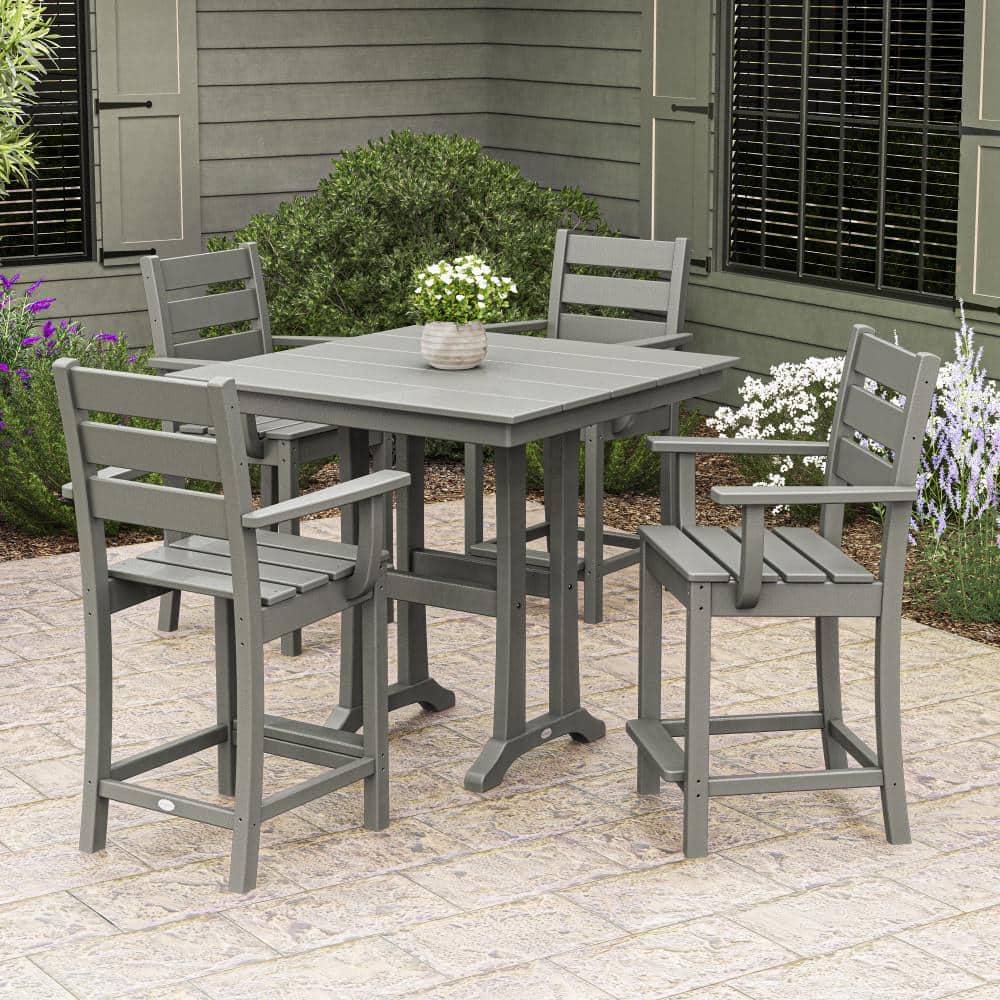 POLYWOOD Grant Park Slate Grey 5-Piece HDPE Plastic Arm Chair