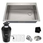 Loften Stainless Steel 33in Single Bowl Drop-in/Undermount Kitchen Sink with Continuous Feed Garbage Disposal