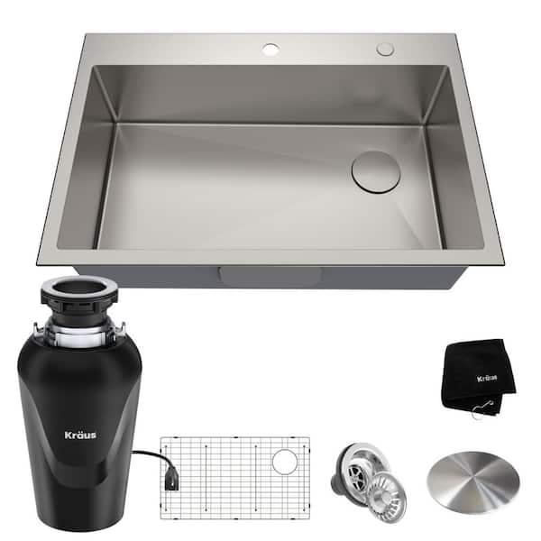 KRAUS Loften 33 In. Drop-In Single Bowl 18 Gauge Stainless Steel ...