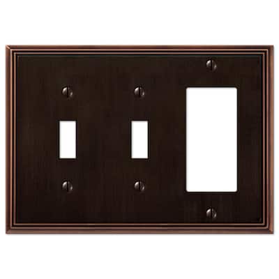 Rhodes 3 Gang 2-Toggle and 1-Rocker Metal Wall Plate - Aged Bronze
