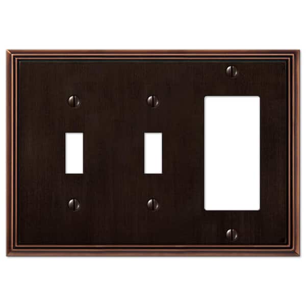 AMERELLE Rhodes 3 Gang 2-Toggle and 1-Rocker Metal Wall Plate - Aged Bronze