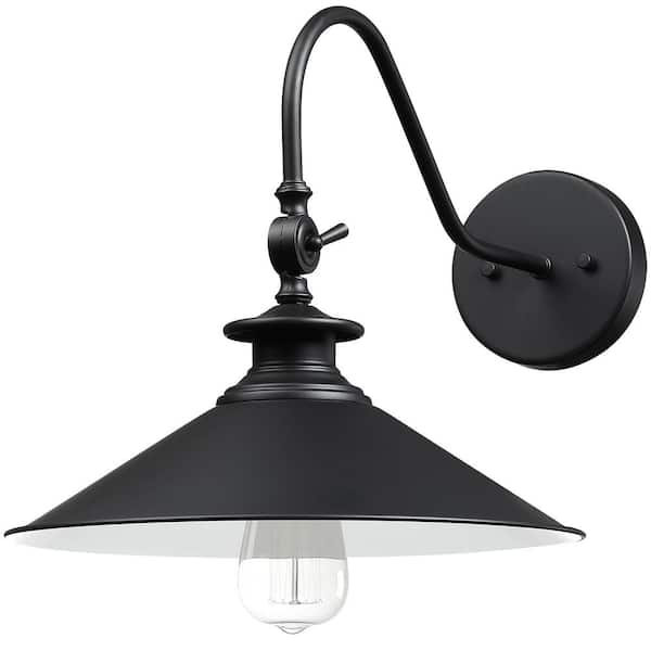 1-Light Black Outdoor Barn Light Hardwired Wall Mount Sconce with Metal Shade