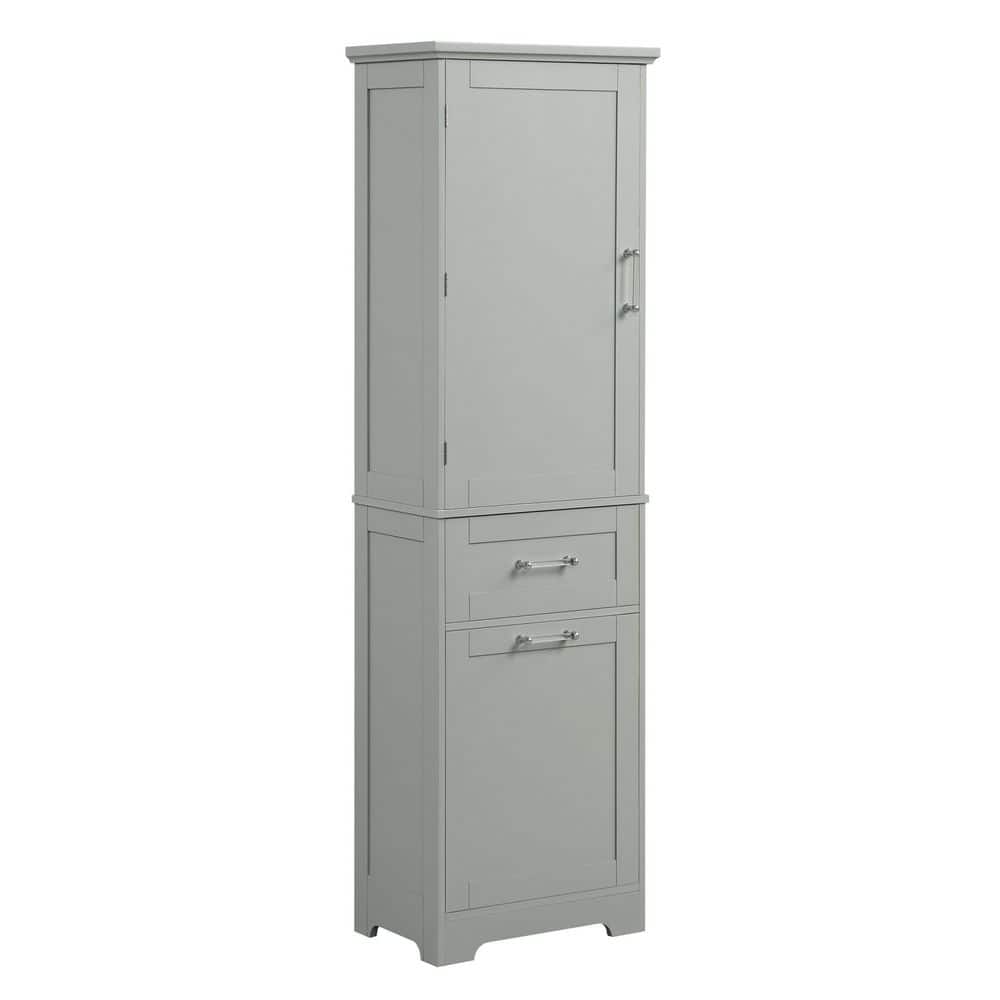 20 in. W x 14 in. D x 68 in. H Gray Freestanding Linen Cabinet,Tall Storage Cabinet with 2 Different Size Drawers