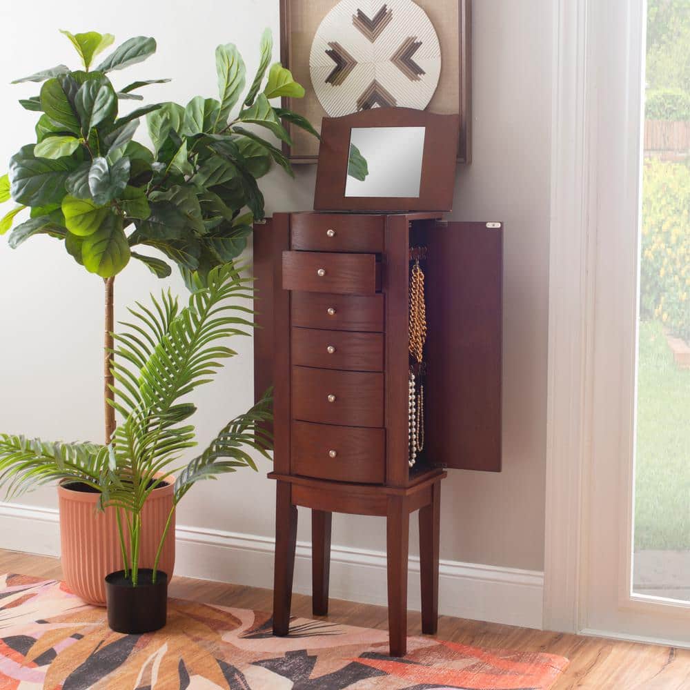 Contemporary Merlot Black Lined Freestanding Jewelry Armoire