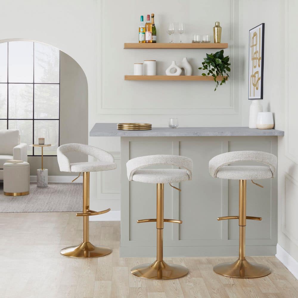 Grotto Upholstered 39.5 in. Oat Fabric and Gold Metal Adjustable Bar Stool with Rounded T Footrest price history on PriceWatchPro