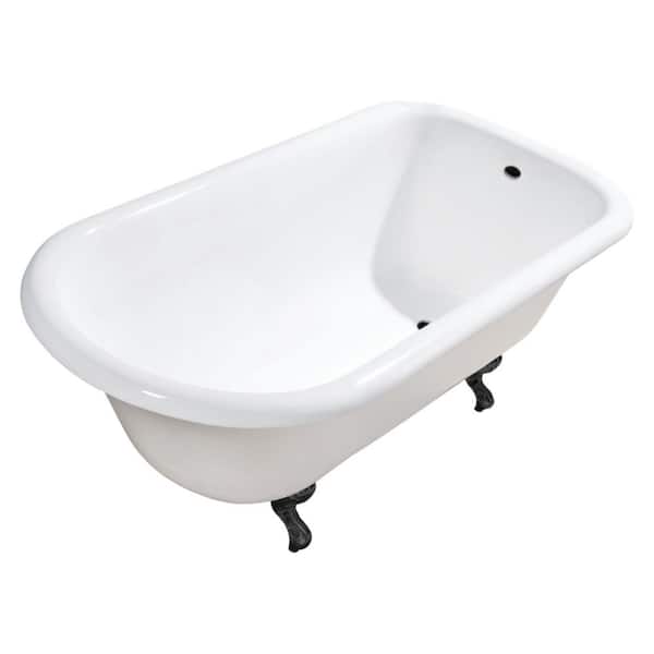 Aqua Eden 54 in. x 30.1 in. Cast Iron Classic Flat-Rim Clawfoot Soaking Bathtub in White/Matte Black