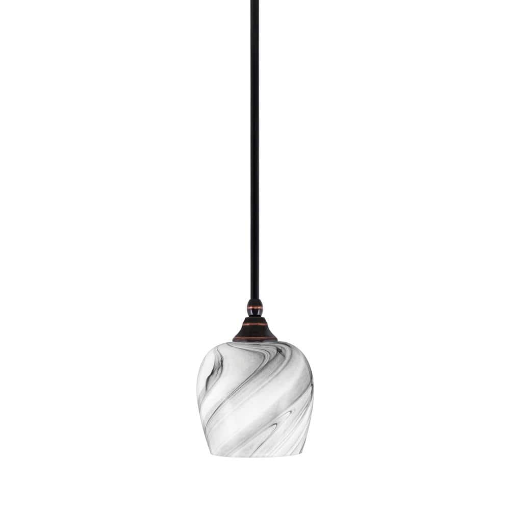 Sparta 100-Watt 1-Light Black Copper Mini Pendant Light with Onyx Swirl Gla