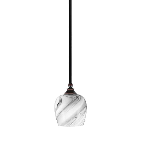 Unbranded Sparta 100-Watt 1-Light Black Copper Mini Pendant Light with Onyx Swirl Glass and Light Bulb Not Included