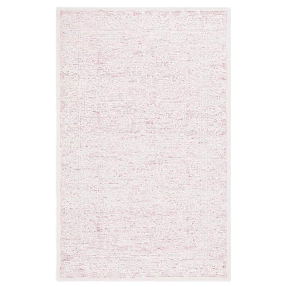 Handmade Pink and Ivory Wool Tufted 6' x 9' Area Rug