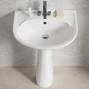 18.5 in. D x 21in. W Novelty Pedestal Bathroom Sink Combo in White Vitreous China With 3 Faucet Holes And Overflow