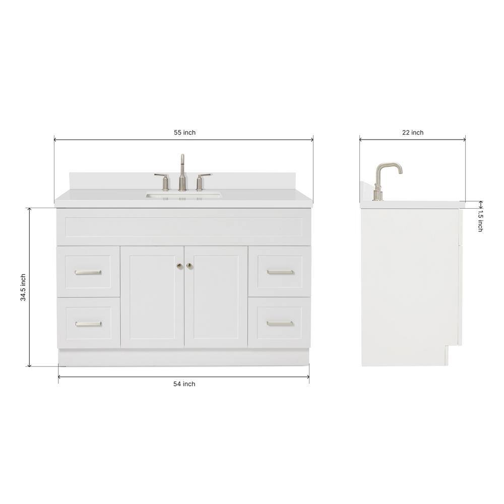 Hamlet 55" White Wood Single Basin Vanity with Quartz Top