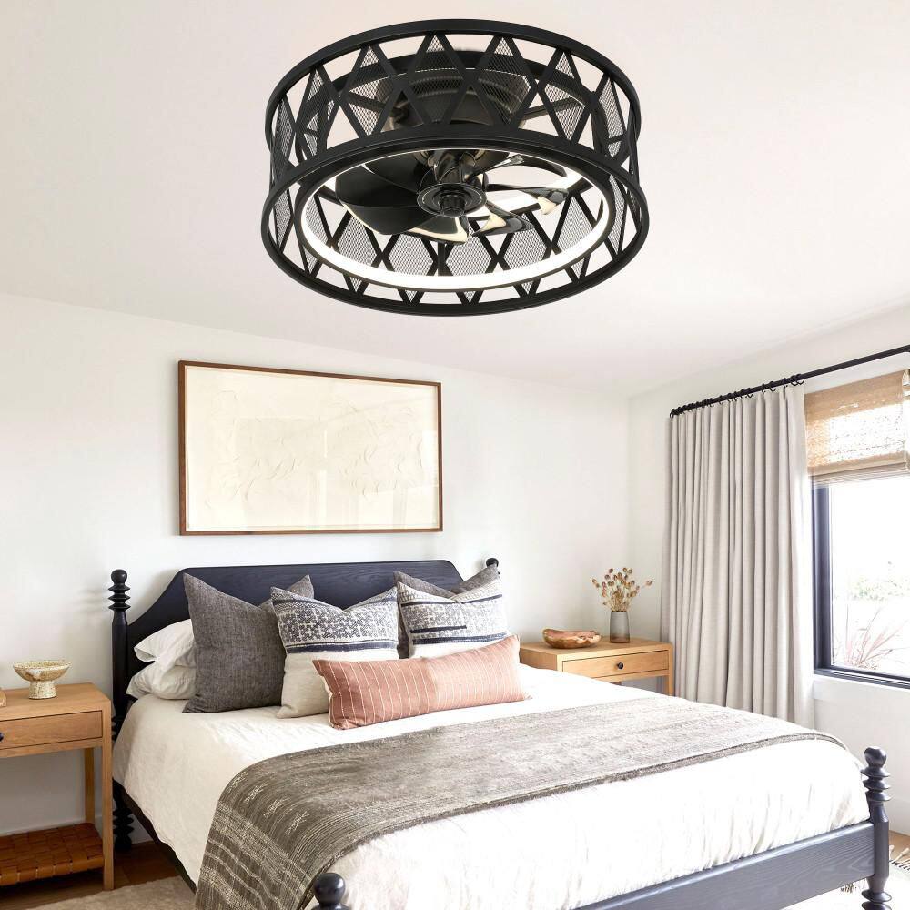Favon 19 in. Indoor Matte Black Galm Crystal Modern Drum Flush Mount 6-Speed Smart Ceiling Fan with LED Light and Remote price history on PriceWatchPro